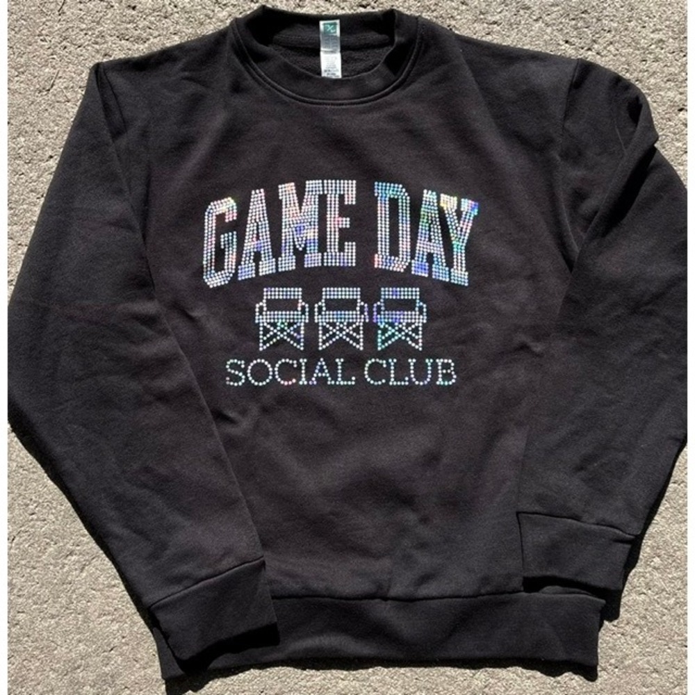 Game‎ Day Social Club Spangle Bling Sweatshirt Black Crewneck Small